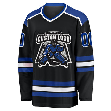 Uksn Individuelles Schwarz Royalblau-Weiß Eishockey-Trikot