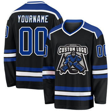 Uksn Individuelles Schwarz Royalblau-Weiß Eishockey-Trikot