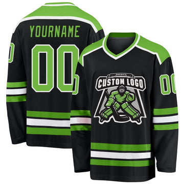 Uksn Individuelles Schwarz Neongrün-Weiß Eishockey-Trikot