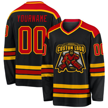 Uksn Individuelles Schwarz Rot-Gold Eishockey-Trikot