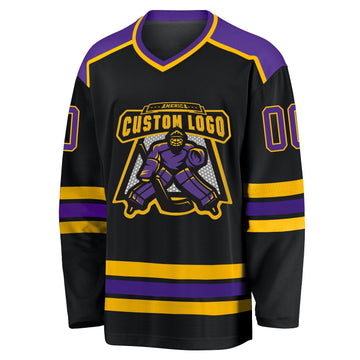 Uksn Individuelles Schwarz Violett-Gold Eishockey-Trikot