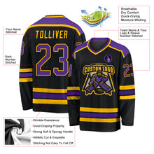Laden Sie das Bild in den Galerie-Viewer, Uksn Individuelles Schwarz Violett-Gold Eishockey-Trikot
