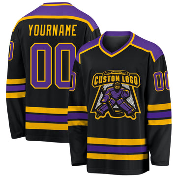 Uksn Individuelles Schwarz Violett-Gold Eishockey-Trikot