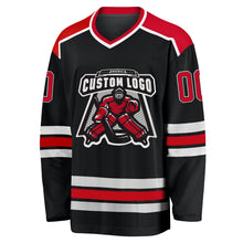 Laden Sie das Bild in den Galerie-Viewer, Uksn Individuelles Schwarz Rot-Weiß Eishockey-Trikot
