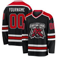 Laden Sie das Bild in den Galerie-Viewer, Uksn Individuelles Schwarz Rot-Weiß Eishockey-Trikot
