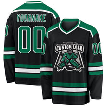 Laden Sie das Bild in den Galerie-Viewer, Uksn Individuelles Schwarz Kelly-Grün-Weiß Eishockey-Trikot
