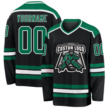 Uksn Individuelles Schwarz Kelly-Grün-Weiß Eishockey-Trikot