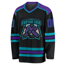 Laden Sie das Bild in den Galerie-Viewer, Uksn Individuelles Schwarz Violett-Petrol Eishockey-Trikot
