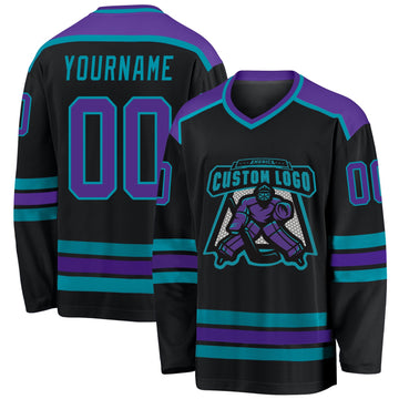 Uksn Individuelles Schwarz Violett-Petrol Eishockey-Trikot