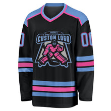 Laden Sie das Bild in den Galerie-Viewer, Uksn Individuelles Schwarz Hellblau-Pink Eishockey-Trikot
