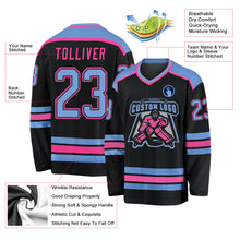 Laden Sie das Bild in den Galerie-Viewer, Uksn Individuelles Schwarz Hellblau-Pink Eishockey-Trikot

