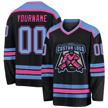 Uksn Individuelles Schwarz Hellblau-Pink Eishockey-Trikot
