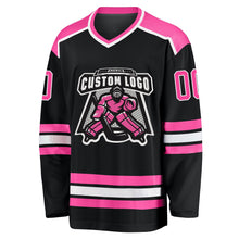 Laden Sie das Bild in den Galerie-Viewer, Uksn Individuelles Schwarz Pink-Weiß Eishockey-Trikot
