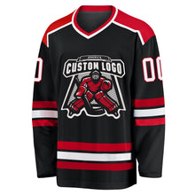 Laden Sie das Bild in den Galerie-Viewer, Uksn Individuelles Schwarz Weiß-Rot Eishockey-Trikot
