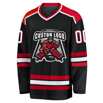 Uksn Individuelles Schwarz Weiß-Rot Eishockey-Trikot