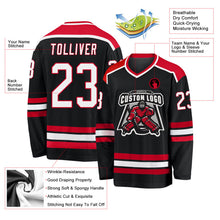 Laden Sie das Bild in den Galerie-Viewer, Uksn Individuelles Schwarz Weiß-Rot Eishockey-Trikot
