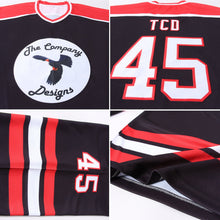 Laden Sie das Bild in den Galerie-Viewer, Uksn Individuelles Schwarz Weiß-Rot Eishockey-Trikot

