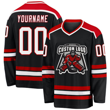 Uksn Individuelles Schwarz Weiß-Rot Eishockey-Trikot