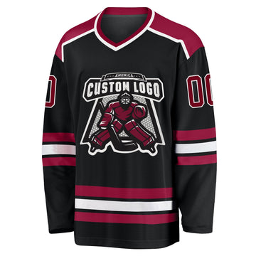 Uksn Individuelles Schwarz Kastanienbraun-Weiß Eishockey-Trikot
