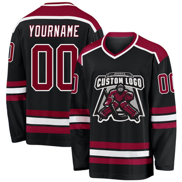 Uksn Individuelles Schwarz Kastanienbraun-Weiß Eishockey-Trikot