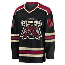 Laden Sie das Bild in den Galerie-Viewer, Uksn Individuelles Schwarz Karmesinrot-Creme Eishockey-Trikot
