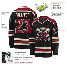 Laden Sie das Bild in den Galerie-Viewer, Uksn Individuelles Schwarz Karmesinrot-Creme Eishockey-Trikot
