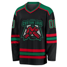 Laden Sie das Bild in den Galerie-Viewer, Uksn Individuelles Schwarz Kelly-Grün Weiß-Rot Eishockey-Trikot
