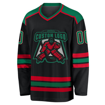 Uksn Individuelles Schwarz Kelly-Grün Weiß-Rot Eishockey-Trikot