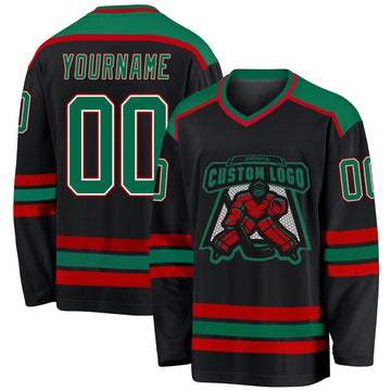 Uksn Individuelles Schwarz Kelly-Grün Weiß-Rot Eishockey-Trikot
