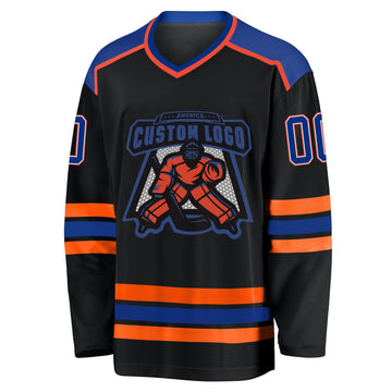 Uksn Individuelles Schwarz Royalblau Weiß-Orange Eishockey-Trikot