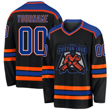 Laden Sie das Bild in den Galerie-Viewer, Uksn Individuelles Schwarz Royalblau Weiß-Orange Eishockey-Trikot
