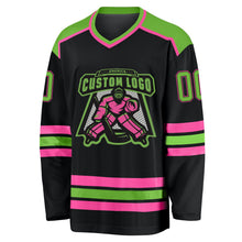 Laden Sie das Bild in den Galerie-Viewer, Uksn Individuelles Schwarz Neongrün-Pink Eishockey-Trikot
