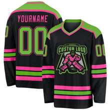 Laden Sie das Bild in den Galerie-Viewer, Uksn Individuelles Schwarz Neongrün-Pink Eishockey-Trikot
