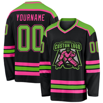 Uksn Individuelles Schwarz Neongrün-Pink Eishockey-Trikot