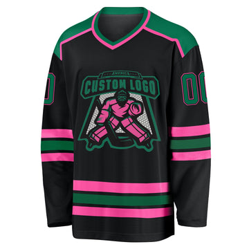 Uksn Individuelles Schwarz Kelly-Grün-Pink Eishockey-Trikot