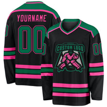 Laden Sie das Bild in den Galerie-Viewer, Uksn Individuelles Schwarz Kelly-Grün-Pink Eishockey-Trikot
