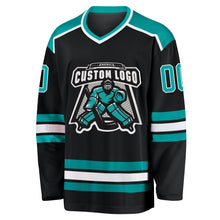 Laden Sie das Bild in den Galerie-Viewer, Uksn Individuelles Schwarz Aqua-Weiß Eishockey-Trikot
