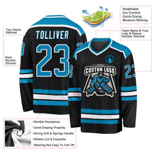 Laden Sie das Bild in den Galerie-Viewer, Uksn Individuelles Schwarz Pantherblau-Weiß Eishockey-Trikot
