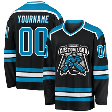 Uksn Individuelles Schwarz Pantherblau-Weiß Eishockey-Trikot