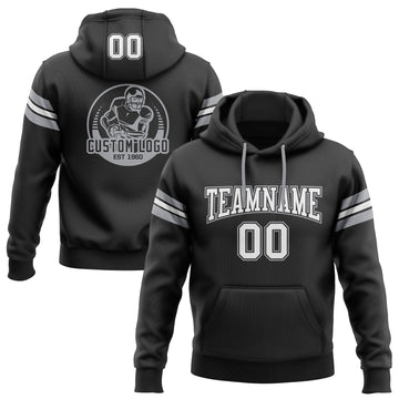Uksn Individuelles Bestickt Schwarz Weiß-Grau Football Pullover Sweatshirt Hoodie