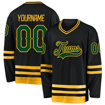 Uksn Individuelles Schwarz Grün-Gold Eishockey-Trikot