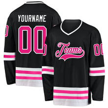 Laden Sie das Bild in den Galerie-Viewer, Uksn Individuelles Schwarz Hot Pink-Weiß Eishockey-Trikot
