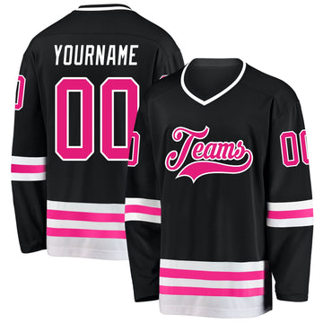 Uksn Individuelles Schwarz Hot Pink-Weiß Eishockey-Trikot