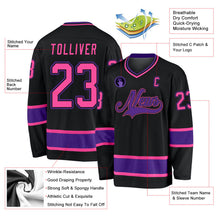 Laden Sie das Bild in den Galerie-Viewer, Uksn Individuelles Schwarz Pink-Violett Eishockey-Trikot
