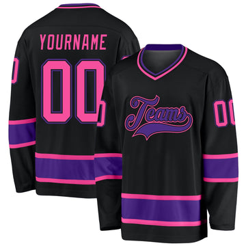 Uksn Individuelles Schwarz Pink-Violett Eishockey-Trikot