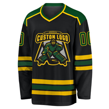 Uksn Individuelles Schwarz Grün-Gold Eishockey-Trikot