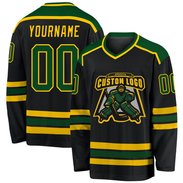 Uksn Individuelles Schwarz Grün-Gold Eishockey-Trikot