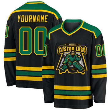 Uksn Individuelles Schwarz Kelly-Grün-Gold Eishockey-Trikot