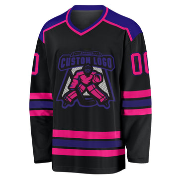 Uksn Individuelles Schwarz Hot Pink-Dunkelviolett Eishockey-Trikot