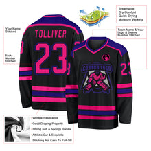 Laden Sie das Bild in den Galerie-Viewer, Uksn Individuelles Schwarz Hot Pink-Dunkelviolett Eishockey-Trikot
